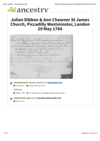 Julian Dibben - Ann Chawner marriage document